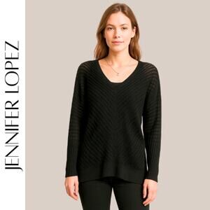 Jennifer Lopez Black Metallic Knit Batwing Sweater – Size M